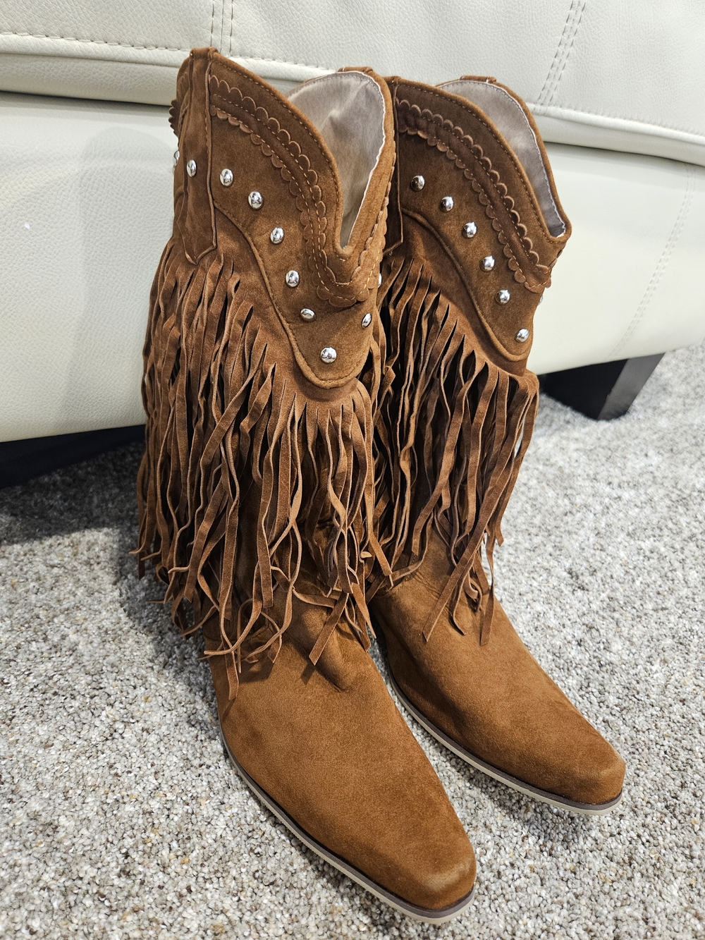 NEW Fringe Suede Western Boots. Smoke Pet Free Home
